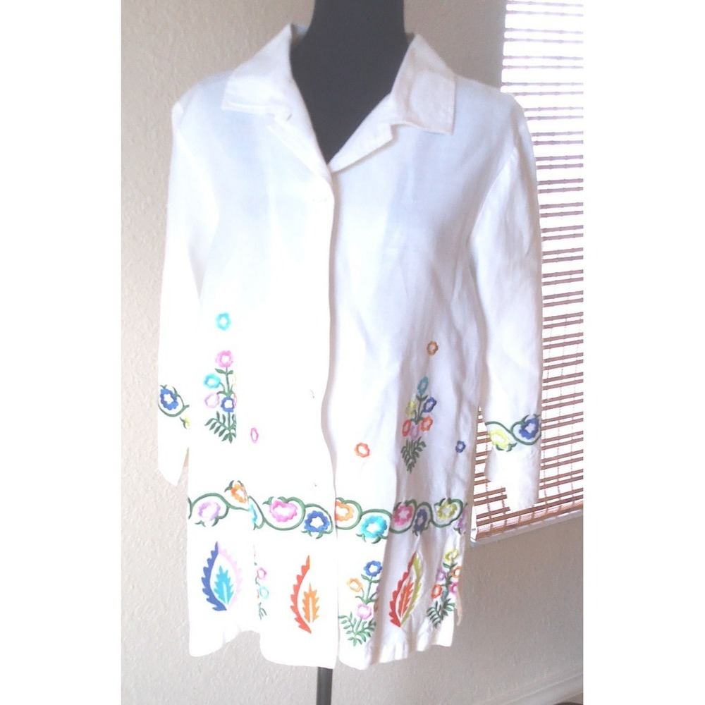 LINEA BY LOUIS DEL OLIO LINEN TOP W EMBROIDERED FLOWERS SIZE M	BN312